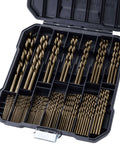 Amazon Sinyeenglon cobalt drill bit set, 99 pcs, M35 HSS, 1/16–3/8 in, plastic index case
