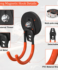 Heavy Duty Magnetic Garage Hooks 4 Pack With Grip Firm Neodymium Magnets detail showing multi-pole magnet and detachable thick metal hooks.