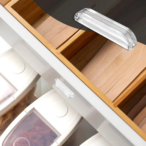 Drawer with Ten Pcs Mini Acrylic Pull Handles 2 Inch Clear Hardware For Jewelry Boxes Wood Boxes And Craft Projects