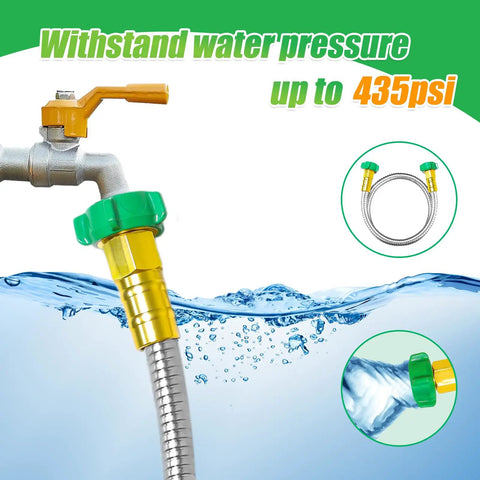 Heavy Duty 304 Stainless Steel Garden Hose 3ft Leakproof Flexible Leader Hose with 435 PSI rating and female connectors.