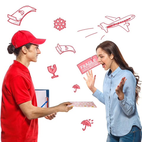 Person delivering package with Pink 6x10 Bubble Mailers With Self Seal Padded Envelopes Patterned With Fancy Daisies Usable Size 6x9
