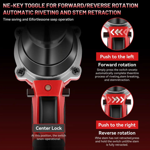 Cordless Rivet Gun Tool Compatible With 18V Max Battery Brushless Automatic Riveter toggle and rotation controls