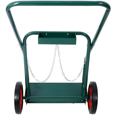 Heavy Duty 440 Lbs Welding Cylinder Cart With 10 Inch Solid Rubber Wheels Dual Oxygen And Acetylene Tank Dolly Removable Steel Cart For Secure Gas Cylinder Transport And Storage Green, front view