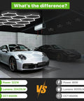 Hexagon Garage Light Fixture With 3 Level Dimmable Brightness, 322W Power, 35,420 Lumen Daylight White 6500K above two cars