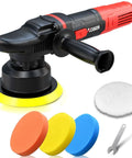 Front view of 6 Inch Dual Action Car Buffer Polisher With Detachable Handle Pro Grade Random Orbital Polisher Kit 6 Speed 1000 4500 RPM Includes 4 Buffing Pads For Car Detailing Polishing And Waxing Swirl Free Finish 700W