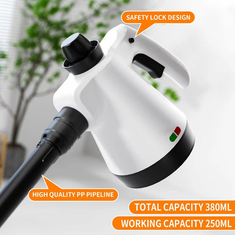 Close-up of the Heavy Duty 16 In One Detachable Steam Mop And Handheld Steamer For Hardwood Floors Tile And Grout nozzle with safety lock.