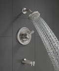 Go-To Classic Tub And Shower Faucet In Stainless Finish With Single Handle Lever, 2 GPM Water Efficient shower spray