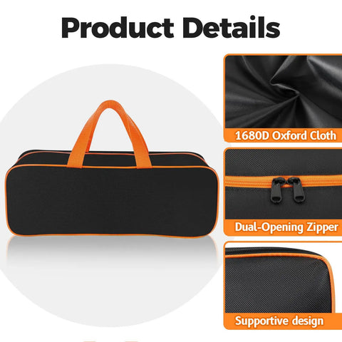 Large Capacity Grill Utensil Storage Bag For Outdoor Grilling, Heavy Duty 1680D Oxford Fabric, tear-resistant, black with orange trim