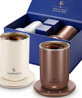 Kick The Spoon Habit With This Slick Set Of Two 10oz Self Heating Coffee Mugs Featuring Magnetized Vortex Stirring And Smart Temperature Control, shown in a packaging.