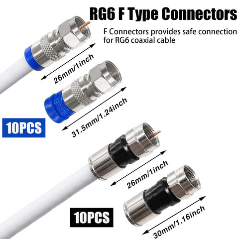 RG6 F Type Connectors from Coax Cable Crimper Kit With Adjustable Reversible Stripper And F Male And Female Connectors