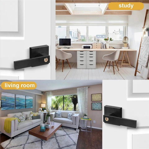 12 Piece Black Finish Passage Door Lever Set With Square Panel For Modern Interior Doors in study and living room