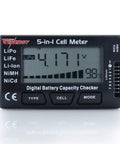 5 In 1 Battery Meter And Cell Checker For LiPo LiFePO4 Li-ion NiCd NiMH Packs; digital display showing voltage reading