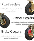 Image showing Fixed, Swivel, and Brake Heavy Duty Pneumatic Rubber Caster Wheels for various movement needs.