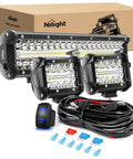 12 Inch 300W LED Light Bar Spot Flood Combo Kit With 2 Pcs 4 Inch 60W LED Pods Boat Driving Fog Lights Off Road Wiring Harness 3 Leads For Trucks SUVs ATVs UTVs Golf Carts Vans Campers 4x4, with wiring harness