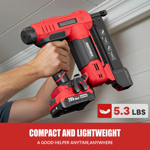 Cordless 18 Gauge Brad Nailer And Electric Stapler Duo With 2.0Ah Battery Charger Skip Tank Drama And Ready To Rock Bulk Fastener Kit, 5.3 lbs, handheld use.