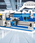 Dead Nuts Accurate Mini Metal Lathe 7 X 14 Inch Benchtop Machine With 550 Watt Motor showing 13.78 IN/350 MM distance.