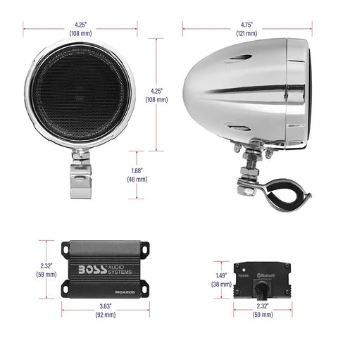 MC420B 3 Inch Motorcycle Speakers And Amplifier Sound System With Bluetooth And Class D Amplifier Weatherproof for ATV UTV