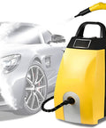 EpyGnom Commercial High Pressure Steam Cleaner 3.5L Tank 230°F Fast Heating With Ozone For Multi-Surface Stain Removal Kitchen And Car Deep Cleaning Heavy Duty Gadget with steam in use on a car.