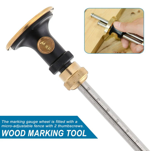 Professional Woodworking Wheel Marking Gauge Packed With Razor Sharp Dovetail Layout Blade And Rust Resistant Mortise Scribing Tool for precise layout.