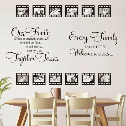 Circle Family Wall Decals 12 Piece Photo Frame Set Cozy Living Room Vibe Our Family Is A Circle And Every Family Has A Story Black Wall Art
