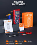 TRMS Digital Multimeter For DIY Electrical Projects with accessories, display, leads, manual, battery, and packaging box.