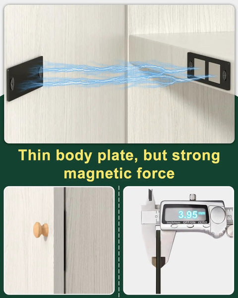 Ultra Thin 30 Lb Magnetic Cabinet Door Catch Set, 12 Pack Double Magnet Latches with strong hold, side view showing magnetic force