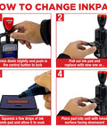 Instructions for changing the inkpad of a Self Inking Date Stamp With Received Phrase featuring clean design and easy handling.
