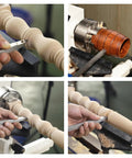 Top Shelf Carbide Wood Lathe Turning Tool Kit With Beefy Anti Slip Rubber Handles And Rust Proof Steel Cores for shaping wood on lathe.