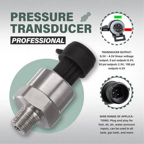 Heavy Duty 100 Psi Pressure Transducer Sensor With 1/8 Inch NPT 27 NPT Thread Stainless For Oil Fuel Air Water Pressure Harness