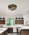 Dope Flush Mount Ceiling Light Fixtures For Indoor Outdoor Use With Glass Shade 2 Light E26 Aluminum Black Round Frame in kitchen