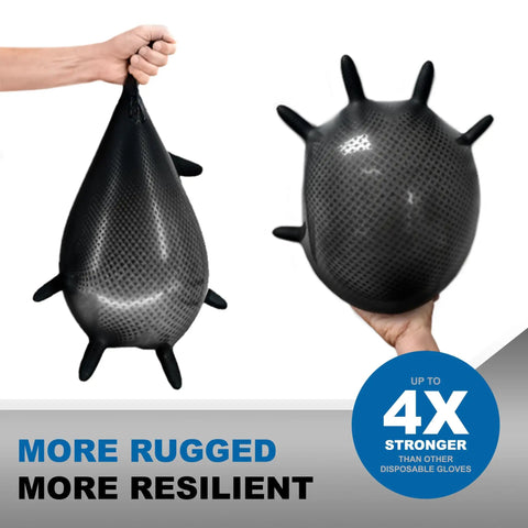 Heavy Duty Black Nitrile Work Gloves For Trades Pros Featuring Serious Textured Grip and Powder Free Latex Free Industrial Grade Protection Tough As Nails for Mechanics and Real Gritty Job Sites Daily, displaying textured grip and flexibility.
