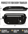 Hidden Money Belt For Travel With RFID Blocking Passport Holder And Slim Body Wallet Under Clothes, black, 11x5.5 inches