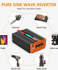 Heavy Duty 2500 Watt Pure Sine Wave Power Inverter 12V DC To 110V 120V AC Converter For RV Car Off Grid Solar System with devices.