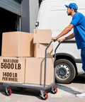 Heavy Hitter 8 Inch Industrial Casters Set Of Four Boss Level 6000 Pound Capacity Tough Polyurethane Tread Rollers on a cart with boxes