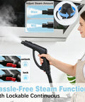 Get Rid Of Grime Fast With This Heavy Duty 1800W Steam Mop And Multipurpose Cleaner, showing adjustable steam control handle.