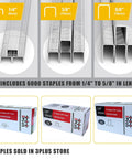 Lightweight 22 Gauge 3/8 Inch Crown Pneumatic Upholstery Stapler Kit With 6000 Staples, 1/4 To 5/8 Inch Leg Length, Rear Exhaust includes 3 box sizes