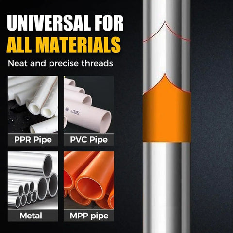 Heavy Duty Pipe Notcher Tool Kit With Ten Piece Saddle Template Set For Plumbing And Hvac Welding Dead On Arc Cutting Jig For Diy Pros And Tradesmen Fits Three Quarter To Eight Inch Metal Piping Smooth Layout showing various pipe materials like PPR, PVC, Metal, and MPP.