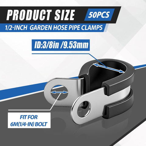 Fifty Pack Three Eighths Inch Stainless Steel Cable Clamps With Rubber Coated Cushioned Holders for Tube Pipe Wire Installations