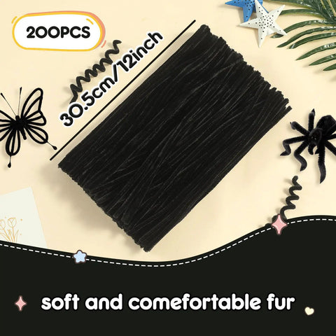 Multicolor Pipe Cleaners Chenille Stem Set 200 DIY Craft Supplies For Arts And Crafts School Projects And Festive Decor 10 Vibrant Colors With Soft Wire Cores And Durable Polyester Build, 200pcs black 30.5cm chenille stems