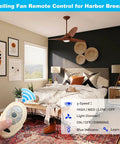 Ceiling Fan Remote Transmitter Replacement For Harbor Breeze Models, featuring cream remote with controls in a bedroom setting.