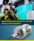 DIN Valve Scuba Adapter For Paintball And Scuba Fill Stations, showing stainless steel construction with quick disconnect fitting