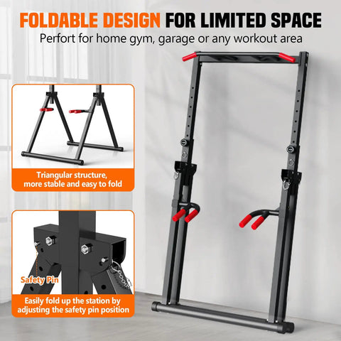 Foldable Power Tower For Pull Ups Dips And Push Ups Free Standing Multi Function Strength Training Station with safety pin detail
