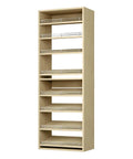 Slanted Shoe Shelf Tower And Modular Closet Organizer Unit With Premium Oak Finish Spanning 31 Point 5 Inches Wide, showing storage shelves.