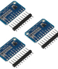 Three blue 3 Pack ADS1115 16 Bit 4 Channel I2C Analog To Digital Converter Modules with pins for Arduino and Raspberry Pi.