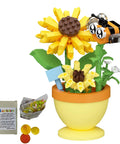 Sunflower Bee Mini Flower Bonsai Building Toy Set For DIY Nature Garden Decor With Colorful Blossoms Bees Dragonflies And Butterflies in pot