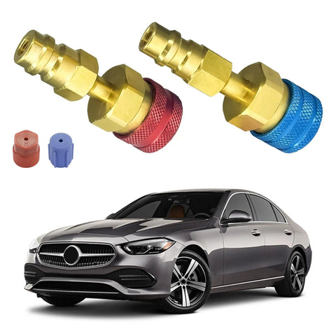 R1234YF To R134A AC Conversion Kit With Quick Coupler Adapters For High And Low Side, Chill Your Ride Refill Tool shown with car
