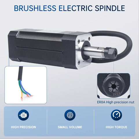 24V DC Brushless Spindle Motor With 10800 RPM And 104W Output Air Cooled For CNC Router Milling Machines 42mm ER8 Collet