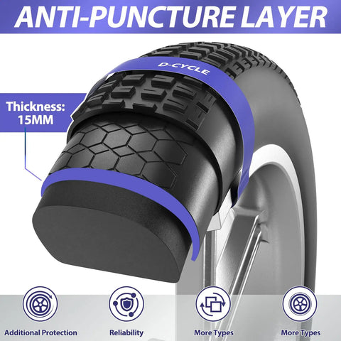 Cross-section of Puncture-Proof 20x4.0 Tire Insert For Fat Bikes And E-Bikes showing anti-puncture layer and thickness.