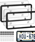 Clear License Plate Frame Protectors 2 Pack Universal Fit For All US Standard Plates Front And Rear With Stainless Screws
