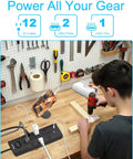 Person using 12 Outlet Surge Protector Power Strip With 3480 Joule Defense, Six-Foot Flat Plug, Two USB A Ports And Twenty-Watt USB C Fast Charge